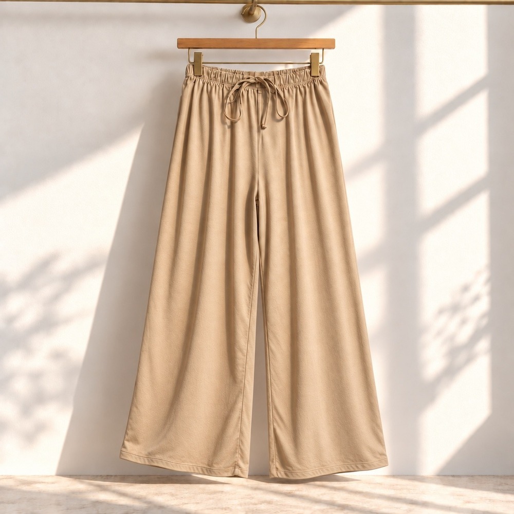 BUMPSUIT Cloud Wide Leg Lounge Pants S Beige Quiet Luxe Stretch Casual Relaxed